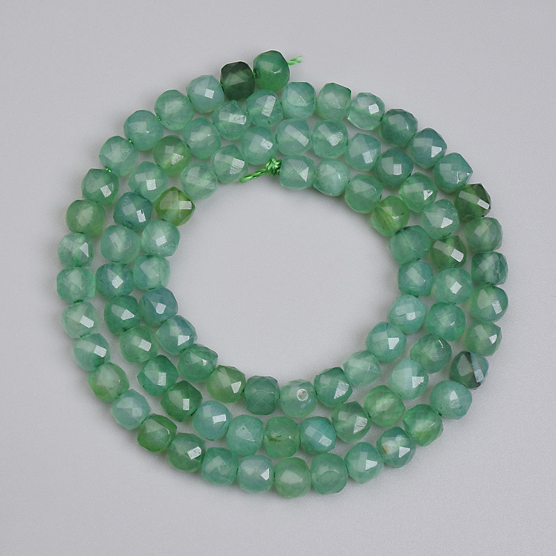 Green agate faceted cube beads, 4.5×4.5 mm, 39 cm length on thread