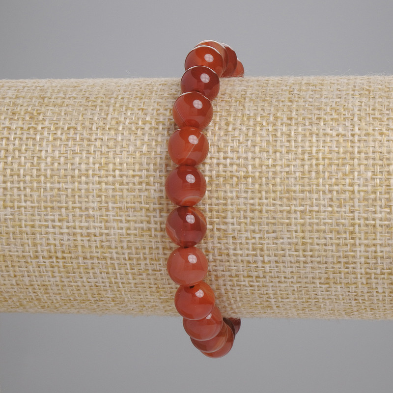 Carnelian bracelet with smooth beads, 8mm diameter, stretch
