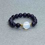 Ring with Aventurine 'Night of Cairo' smooth beads, 4 mm diameter ±, Opalite beads 5.5 mm ±, Hematite beads 2 mm ±, stretch cord
