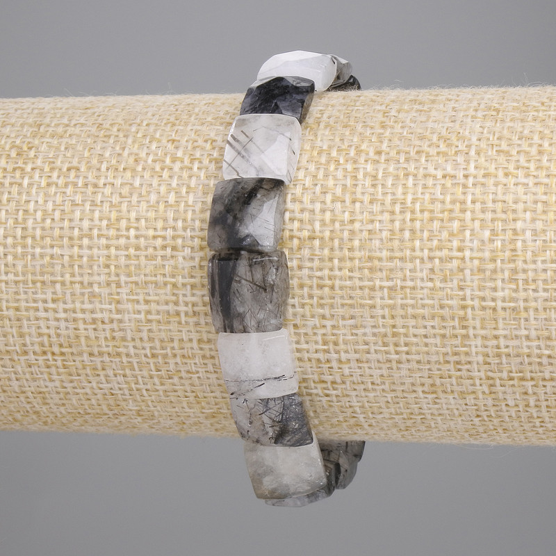 Bracelet with Hair Quartz rutilated quartz, faceted square beads, diameter 9–10×9–10 mm ± (stretch), length 18 cm+