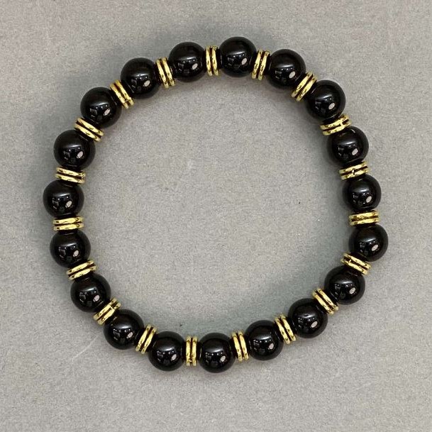 Agate Bead Bracelet 8mm with Metal Inserts, 18 cm Elastic