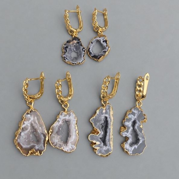 Earrings Agate druzy cut 24x19mm ± (assorted sizes), length 43mm+