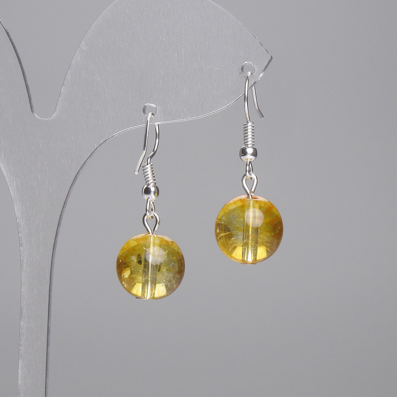 Citrine Smooth Ball Earrings, 12 mm diameter, 32 mm length