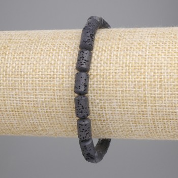 Bracelet with Black Volcanic Lava Cylinders, 10×6 mm, 18 cm Stretch