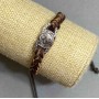 Bracelet with metal insert, 10 mm thick eco-leather, brown color, length 18–22 cm with adjustable closure