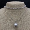 Double Pearl Choker Necklace (Acrylic) with Ball-Shaped Beads, 14 mm Diameter, Length 32–38 cm, Gray Metal