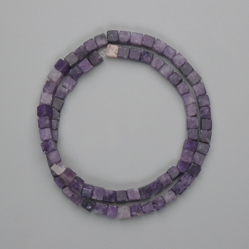 Lepidolite Cube Beads, 4.5 mm, on Thread