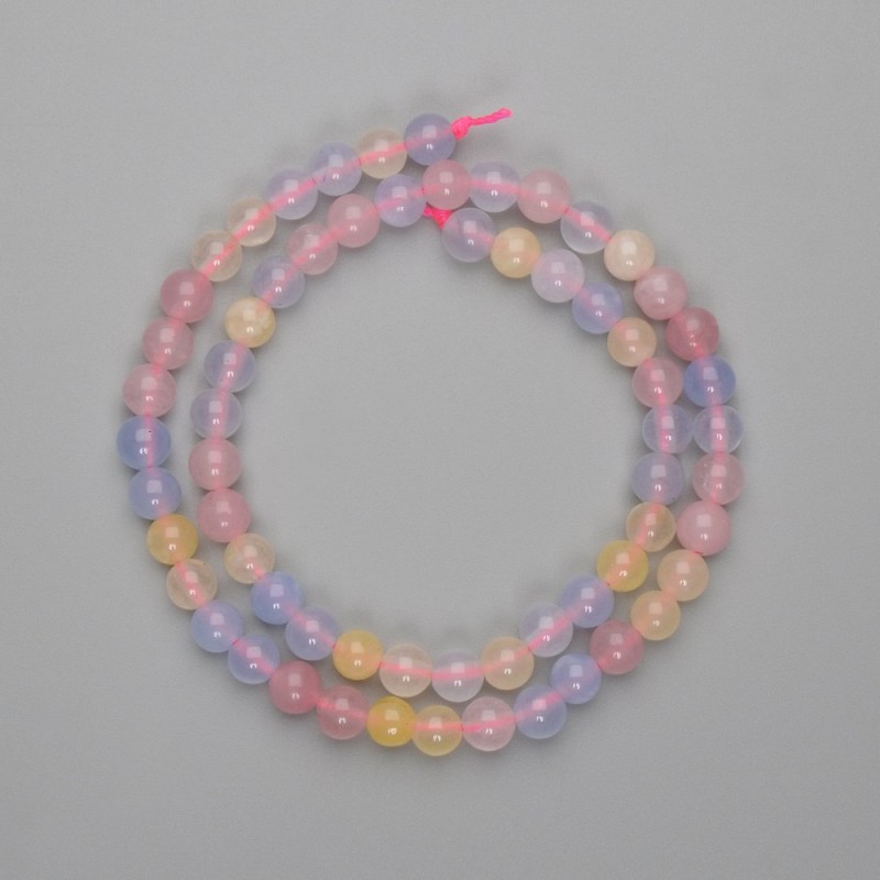 Morganite beads, smooth round balls, 6mm diameter, 38cm length on thread