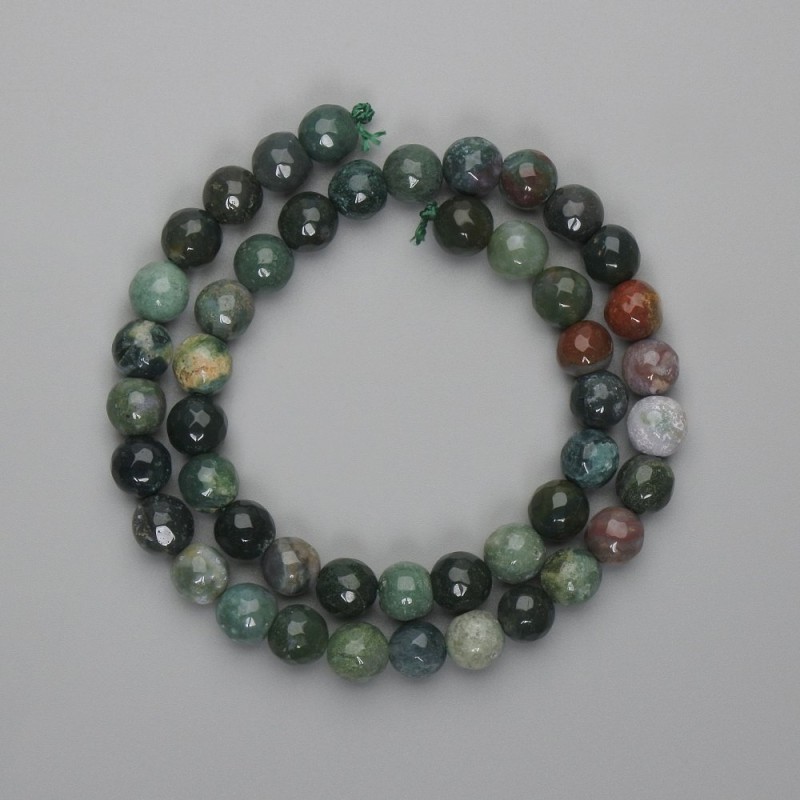 Faceted Moss Agate Beads, 8mm Diameter, 36cm Length on Thread