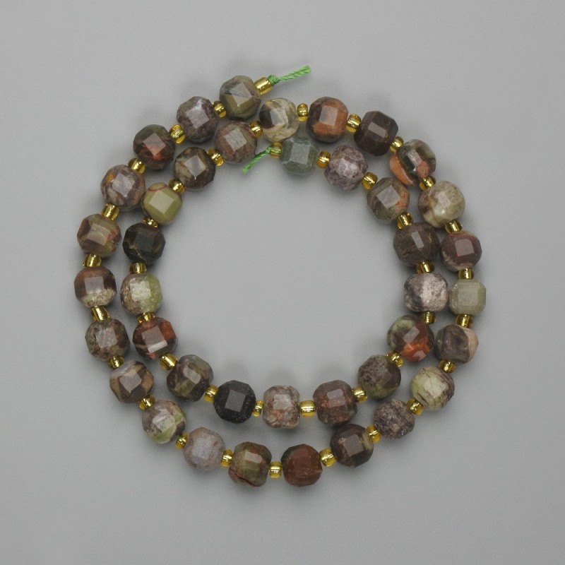 Landscape Jasper Beads, Faceted Cubes 8×8 mm, Seed Beads 3 mm, Length 38 cm on thread