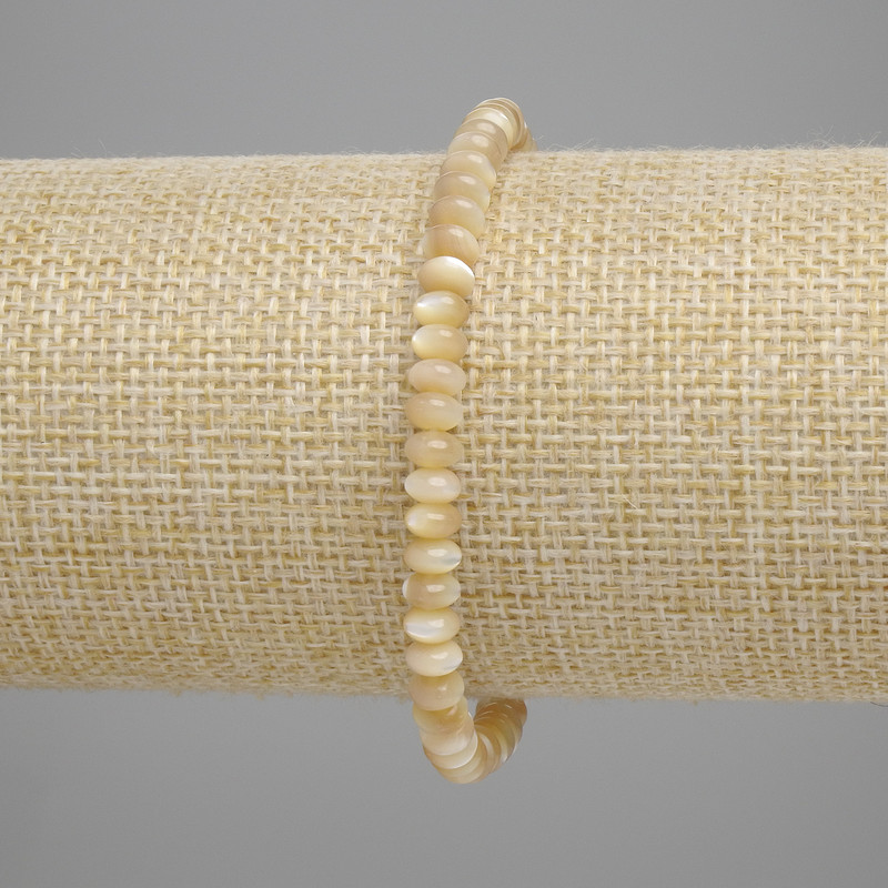 Beige Mother-of-Pearl Rondelle Bracelet, diameter 5×2 mm, 5 mm, length 18 cm, elastic
