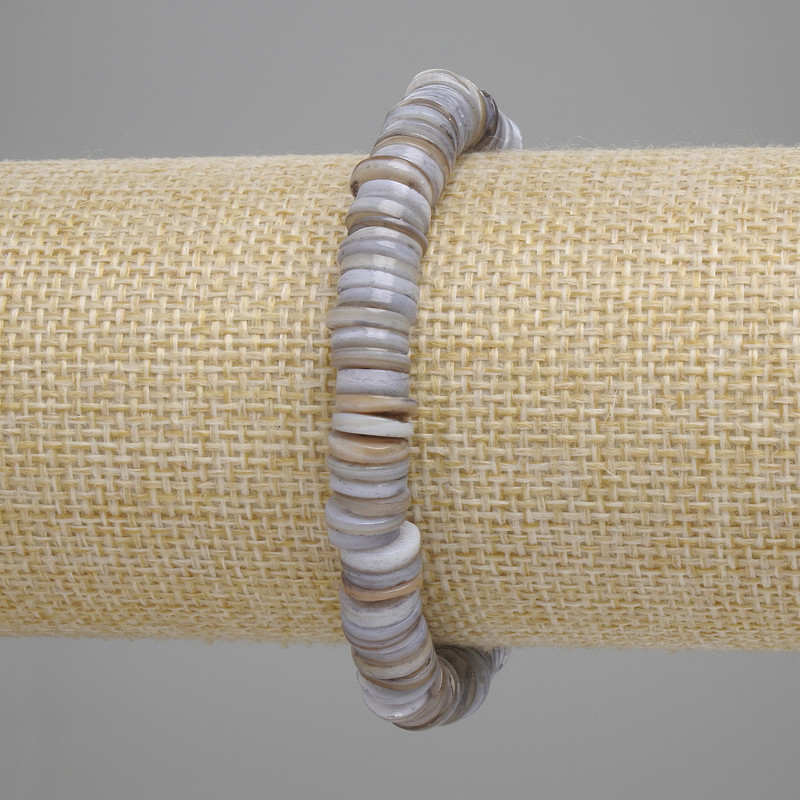 Bracelet with Scapharca shell rondelle beads, 8x1.5 mm, 5 mm ±, length 18 cm ±, stretch
