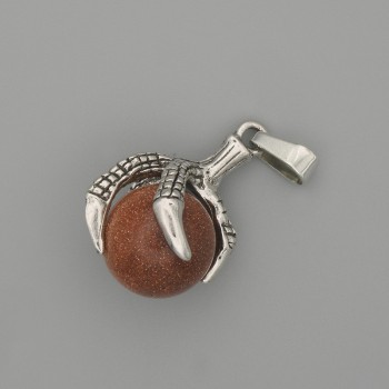 Aventurine Pendant 'Golden Sand' Paw with Ball, 18x37 mm, Silver-tone Metal