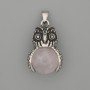 Owl Pendant with Rose Quartz in Silvery Metal, 30x20 mm diameter ±, 37 mm length ±