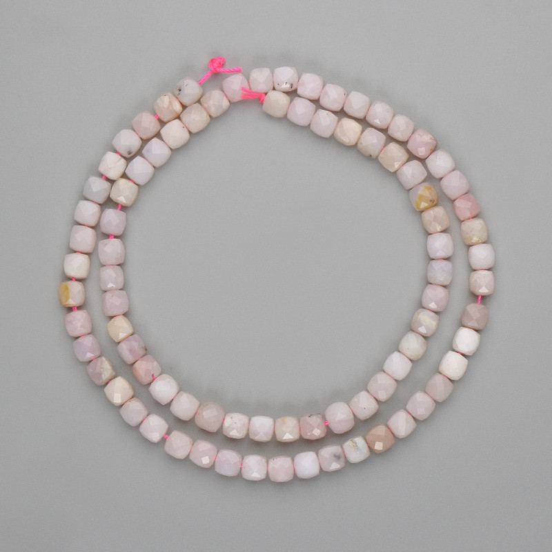 Pink Opal Beads, Faceted Cubes 3x3mm, Length approx. 38 cm on Thread