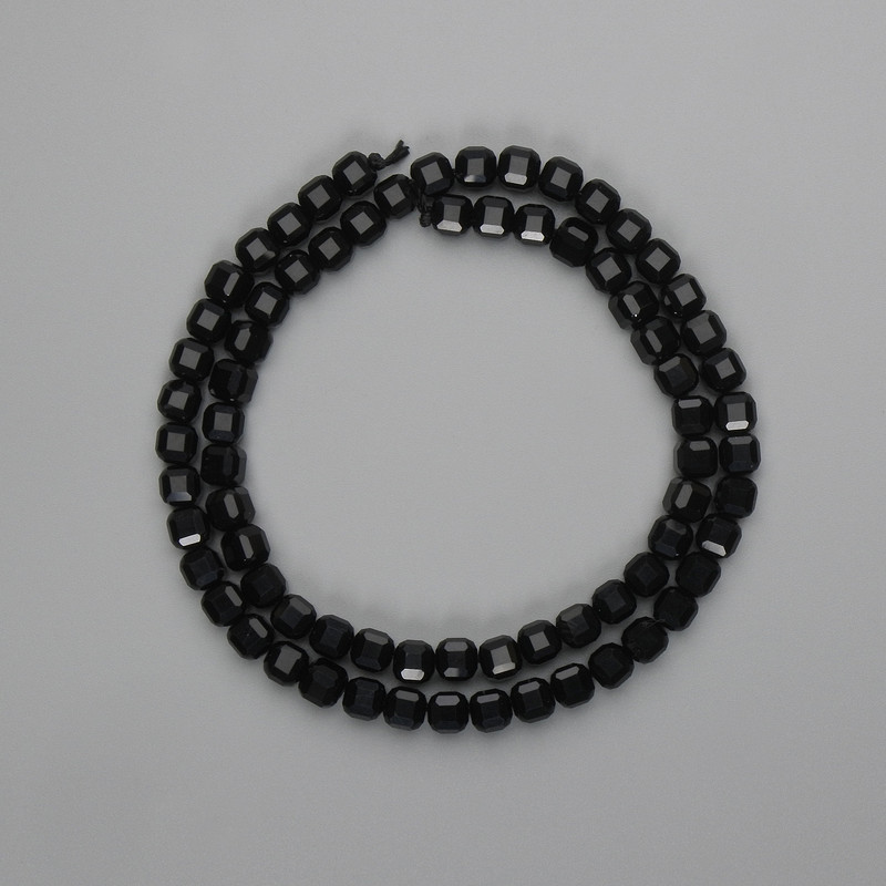 Black Tourmaline Beads - Faceted Cube 5x5 mm, Length 38 cm+