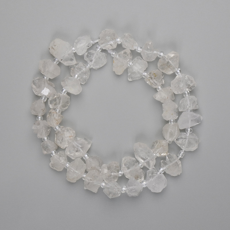 Rock crystal beads, unpolished stone, 8-12×7-8 mm, 5 mm +/- seed beads, 3 mm +/-, length 38 cm