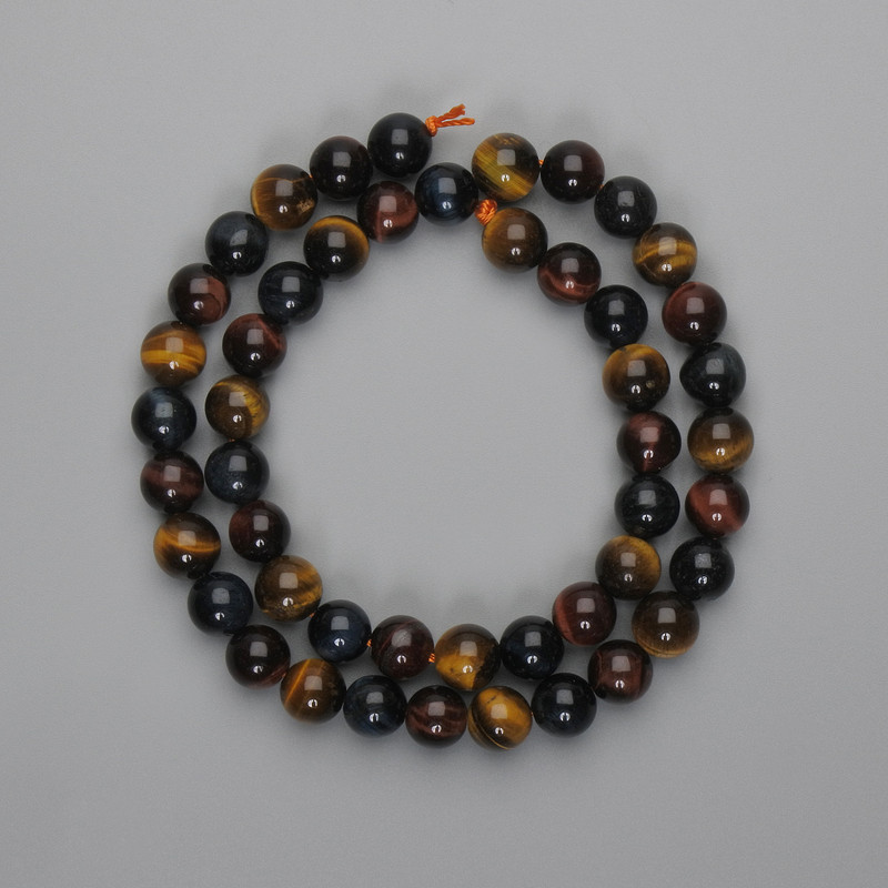 Beads Bull's Eye Tiger's Eye Hawk's Eye smooth 8mm beads, length 37 cm
