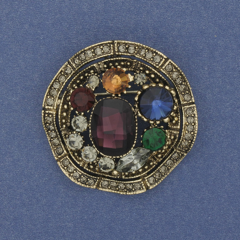 Accent brooch pendant with crystals and rhinestones, gold-tone metal, 40mm+