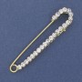 Brooch pin with white crystals, 75 x 16 mm, gold-tone metal