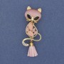 Brooch pendant Cat with a Small Stone Pink Cat's Eye Gold-Tone Metal 43×17 mm+