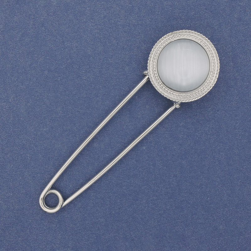 Cat's Eye Brooch Pin in Silver-Tone Metal 76x23 mm