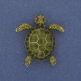 Turtle Brooch - Green Enamel with Crystals, Gold-Tone Metal 35x32mm+