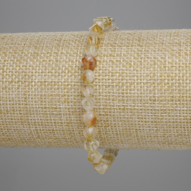 Citrine Faceted Diamond-Shaped Bead Bracelet, 6×5 mm, 18 cm Stretch Bracelet