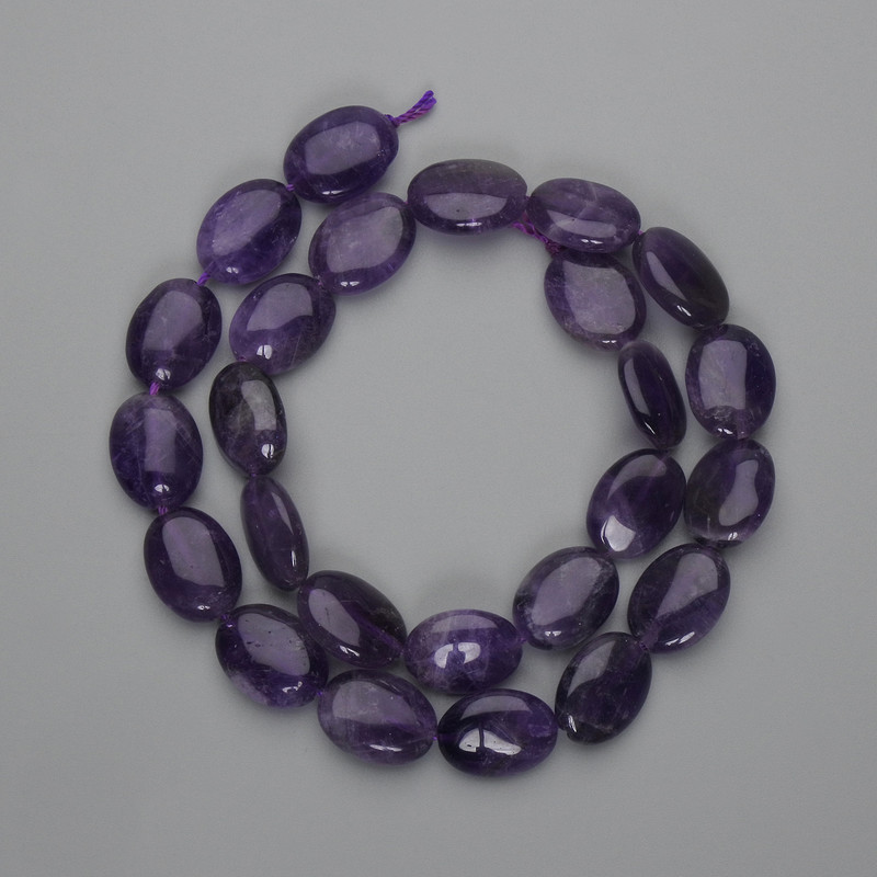 Amethyst Beads, Oval, 16×12 mm ±, Thread Length 40 cm ±