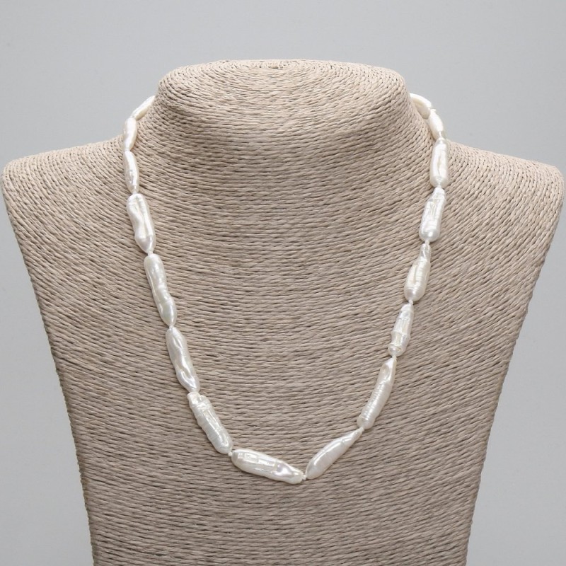 Necklace with natural baroque pearls, diameter 24–26×7 mm, length 45 cm ± 5 cm, extender chain