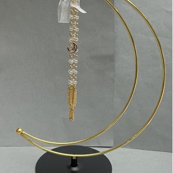 Crescent Stand for Sphere, 24×17 cm ±, leg diameter 10 cm ±, chain length 16 cm ±, golden metal