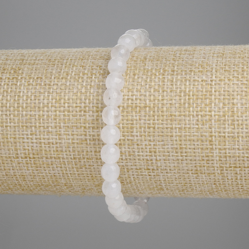 Bracelet with White Quartz, Faceted Beads, 6 mm ±, 18 cm length ±, Stretch