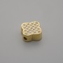 Clover-shaped Bead Insert with Crystals, Gold Metal Color, 10 mm Diameter, Hole Diameter 1.6 mm, per Piece