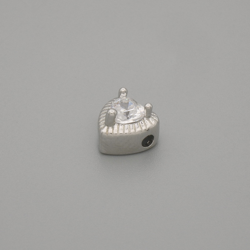 Heart-shaped bead insert, silver-colored metal, 6.5×6.5 mm ±, hole diameter 1.3 mm ±, per piece