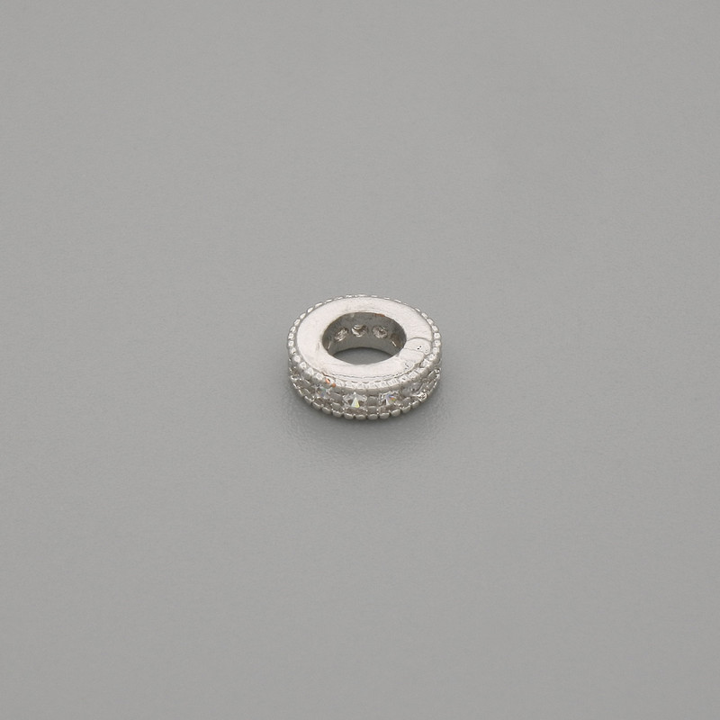 Bead insert findings, silver-colored metal, diameter 5.5×2 mm, hole diameter 3.5 mm, per piece