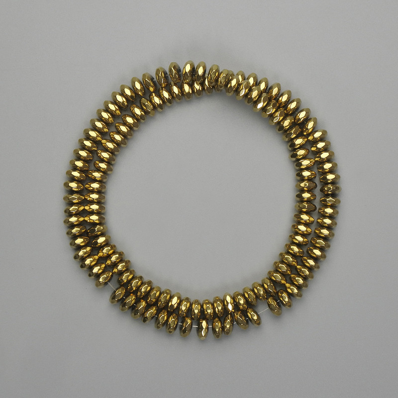 Hematite Beads, Faceted Rondelle, 6×3 mm, Gold Color, Length 38 cm+