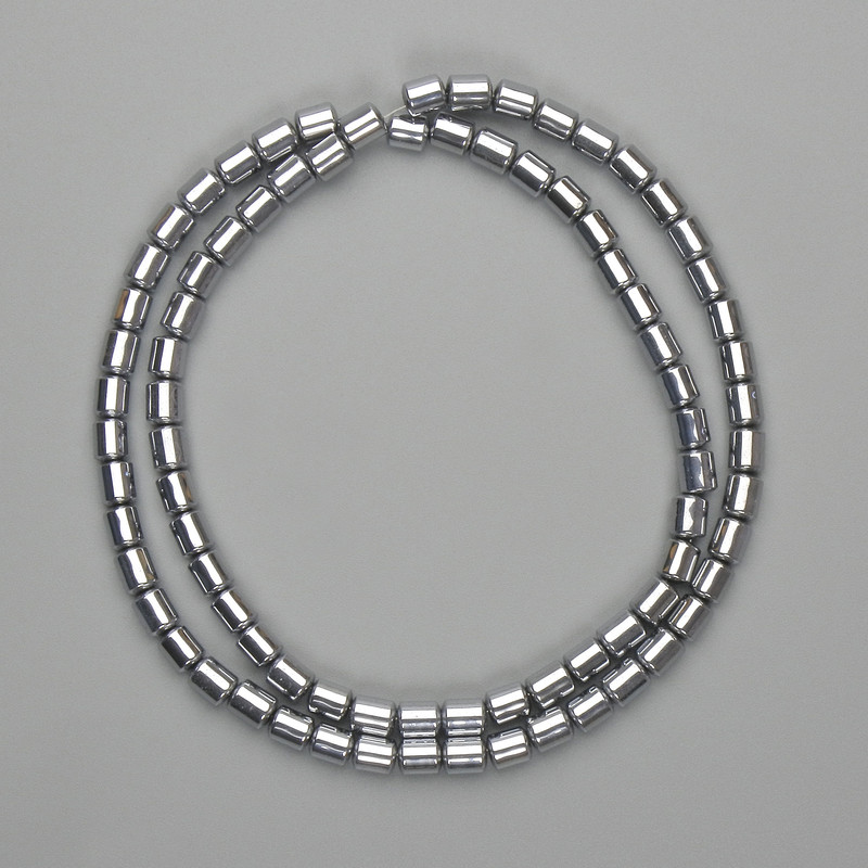 Hematite Beads Cylindrical 5x4 mm ± Silver Color, Length 40 cm+