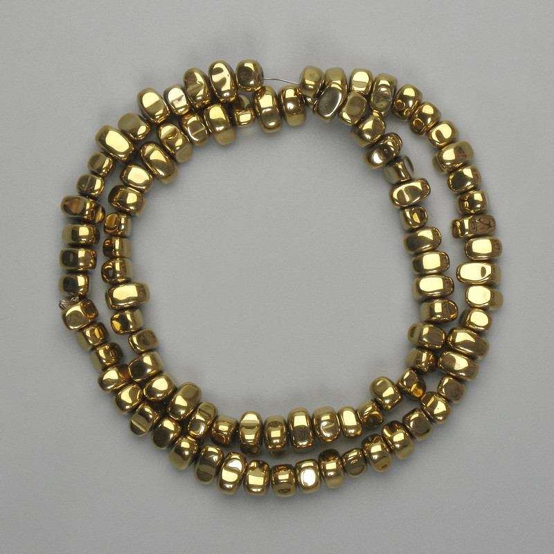 Hematite Beads, Golden Color, Faceted, 6-8 mm, 5×4-4.5 mm ±, length 39 cm+