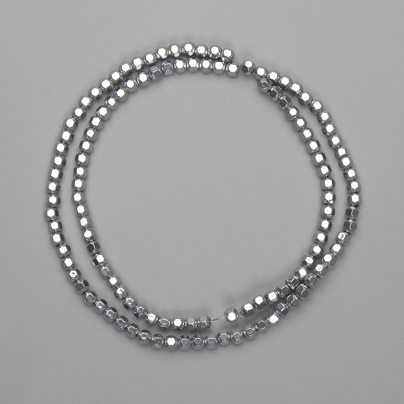 Hematite beads, faceted 3x3 mm ± silver color, length 38 cm+