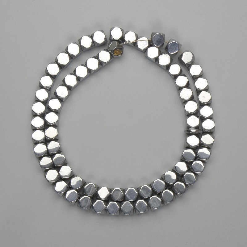 Hematite Beads, Faceted, 5×5 mm, Silver, Length 39 cm+