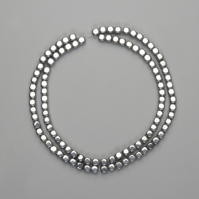 Hematite cube beads 4x4 mm +- silver color, length 39 cm