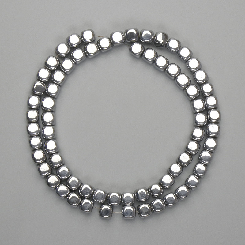 Hematite Cube Beads 5.5×5.5 mm, silver color, length 39 cm+