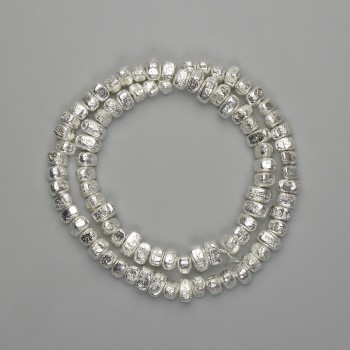 Lava Beads with Silver Plating, Porous Tumbled Beads 6–8.5×4–5 mm, Length 39 cm