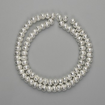 Lava Beads with Silver-Plated Metal Finish, Porous Rondelle 6x4.5 mm, Length 38 cm ±