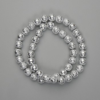 Lava Beads with Silver-Plated Finish, Porous Bead 8.5 mm, Length 39 cm