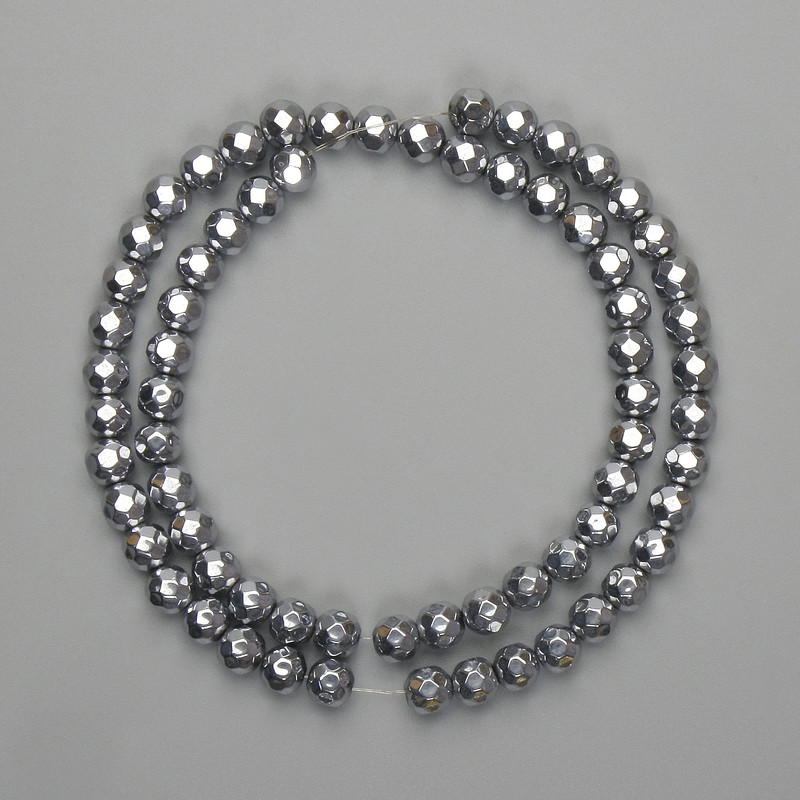 Hematite Beads, Silver Color, Faceted Round Beads 6mm ±, Strand Length 38 cm ±