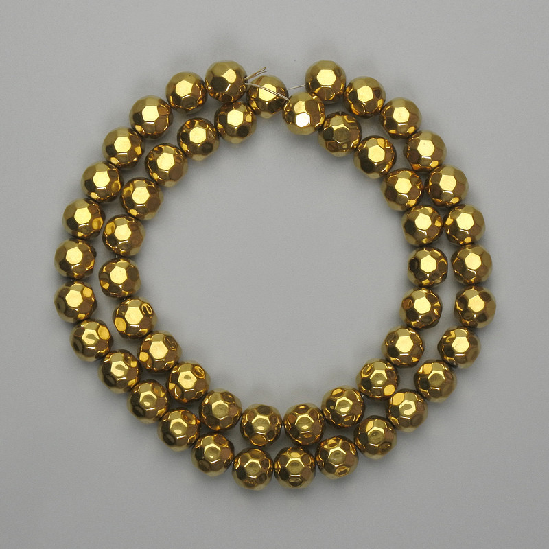 Golden hematite beads, faceted round 8 mm ±, length 38 cm ±