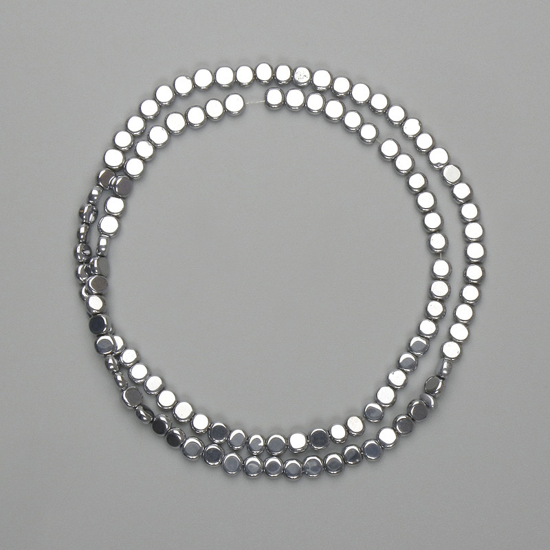Hematite Beads, Silver Color, Coin-Shaped, 3.5×4 mm, Length 38 cm
