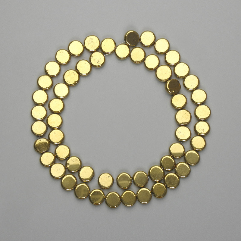 Hematite Beads Gold Color Coin-Shaped 7.5 mm, 38 cm length ±