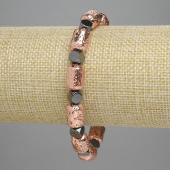 Lava bracelet Copper-colored Cylindrical Beads 12×8 mm ±; Hematite Faceted Beads 5.5×6 mm ±; Length 18 cm ±; Elastic